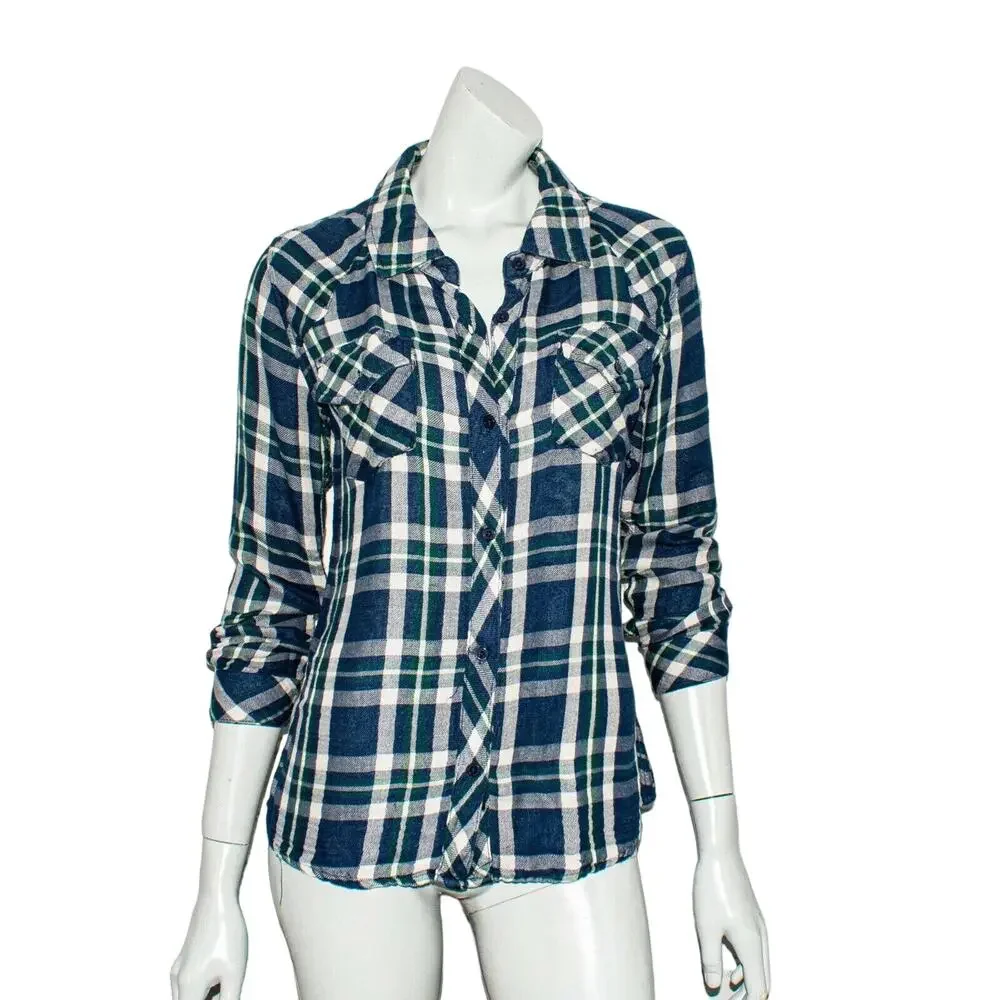 Rails Women's Button up Flannel Shirt Blue Plaid Tencel Rayon Size XS - Picture 2 of 8